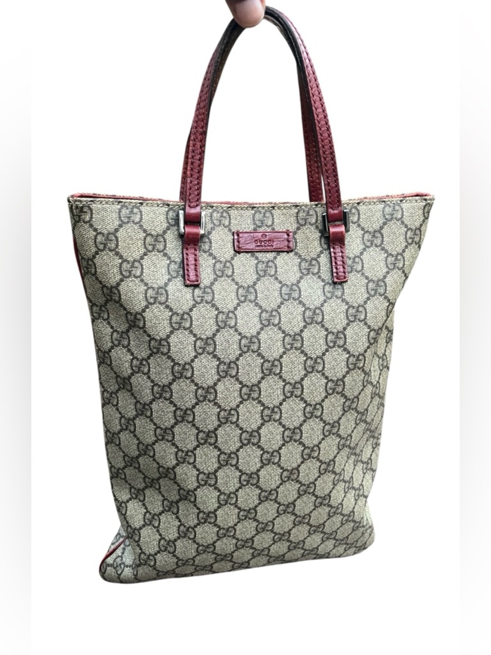 GUCCI GG Monogram Supreme Leather Hand Bag PVC Beige Silver 117551 Authentic - Picture 3 of 12
